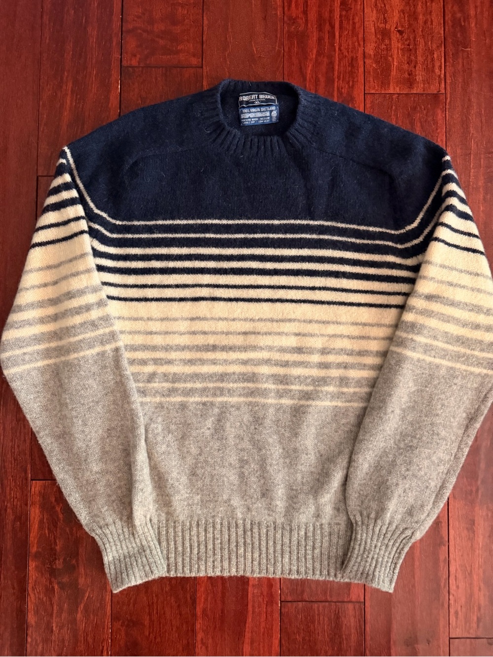 Striped Crewneck Sweater in Navy, Cream & Gray - Men's